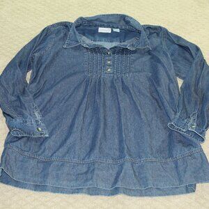 The Company One Women's Size XL 100% Cotton Blue Denim Chambray Long Sleeve Top
